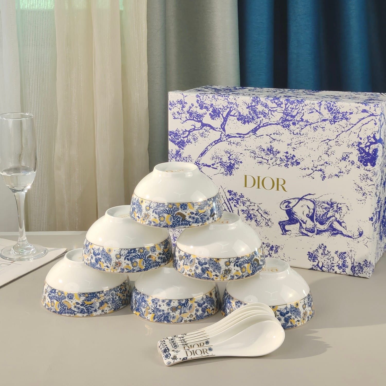 Soup set of six bowls with spoons, Hermes, Versace are also available - Image 5 of 7